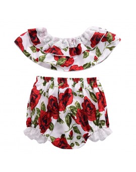 Fashion Baby Girls Clothes Rose Floral Print Off Shoulder Vest Tops+Shorts Pants Outfits Children Summer Clothing Set