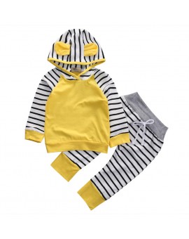 Fashion Striped Baby Boys Clothing Sets Casual Style Long Sleeve Hooded Tops + Pants Suits for Infant Girls Clothes Tracksuits