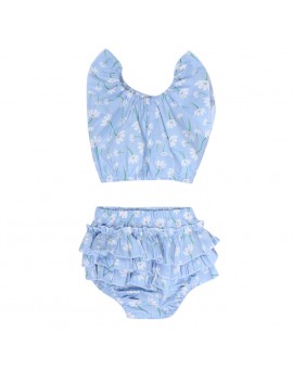 Infant Flower Print Clothes Set Baby Kids Floral Sleeveless Tops + Ruffle Brief Shorts Outfits Baby Girls Summer Costume