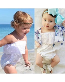 NEW Baby Romper Girls Off Shoulder Summer White Jumpsuit Cotton Sunsuit Newborn Clothes 