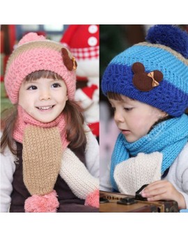 New Baby Winter Hat Scarf Set Toddler Kids Girls Boys Autumn Warm Wool Knitted Beanies Cap Children Hats