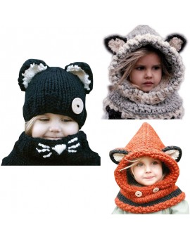 New Design Cat Fox Ear Winter Windproof Baby Hats and Scarf Set