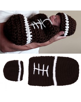 Newborn Baby Girls Boys Rugby Crochet Knit Costume Photography Prop Sleeping Bag Infant Cartoon Sleepsack