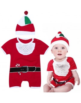 Newborn Christmas Clothes Baby Boys Girls Short Sleeve Santa Clause Romper+ Hat Outfits Kids Festival Party Costume