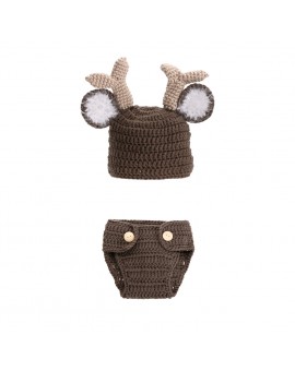 Newborn Handmade Cartoon Deer Design Baby Photo Props Baby Girls Boys Crochet Knit Photography Props Outfits 