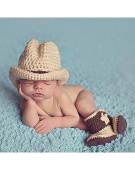 Newborn Photo Props Infant Crochet Knit Cowboy Costume Hat Shoes Outfits Costume Photography Props Stylish Baby Clothes
