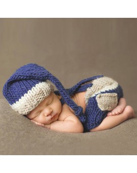 Newborn Photography Prop Blue Hat + Trousers Set Handmade Infant Baby Costume Knitted Beanies Hat Crochet Hats Caps Accessories