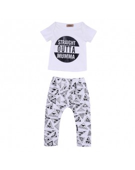 Newborn Toddler Baby Boy Clothing Sets Summer 2-piece Outfits Print T-shirt and Pants Black & White Lovley Boy Clothes Sets