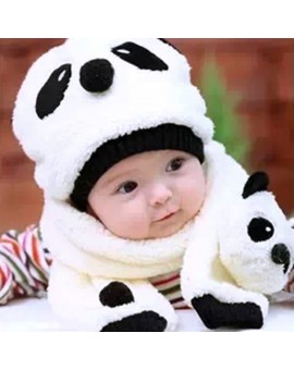 Super Cute And Warm Baby Wool Panda Cap Match Scarf Hat and Scarf Set