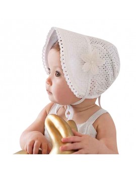 Sweet Princess Hollow Out Baby Girl Hat Summer Lace-up Beanie Pink/White Cotton Infant Bonnet for 0-12M