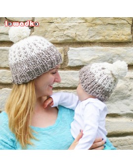  Mommy and me Knitting Hats Caps for Girls Toddler Crochet Beanies Fur Ball Cute Baby Boys Hats 2PCS