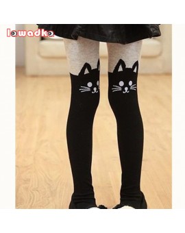 Spring Girls Tights Kids Cartoon Tights For Girls Baby Cat Elastic Waist Knitted Stitching Pantyhose Stocking