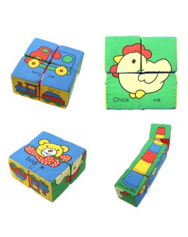  3D Cloth Building Blocks Baby Train Iorry Chimney Chick Bear Soft Rattle Educational Toys Infant Soft Fabric Cubes 