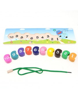  Baby Wooden Piercing Puzzle Rainbow Caterpillars Beads Bauble Montessori Wooden Tangram Jigsaw Board Kids Early Educational Toy