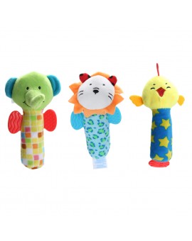 Cartoon Animal Plush Toy BB Sound Handbell Doll Baby Infant Lion Chick Elephant Rattle Toy 