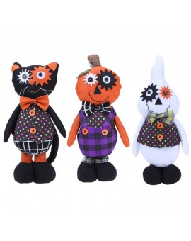  Cartoon Witch Doll Baby Plush Toys Halloween Trick Stuffed Animals DIY Handmade Black Cat Pumpkin Ghost Standing Doll