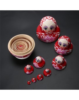 10pcs/set Wooden Russian Nesting Dolls Braid Girl Traditional Matryoshka Dolls