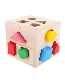 13 Holes Intelligence Shape Sorting Cube Box Cognitive and Matching Wooden Geometric Building Blocks