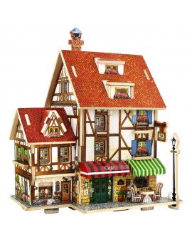 3D DIY Wood Block Model Kids' Toy France French Style Coffee House Model Building Kits
