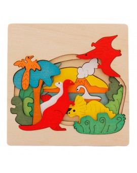 3D Puzzle Wood Tangram Jigsaw Board Cartoon Animal Dinosaur Transport Multi-dimensional Puzzles for Children Birthday Gift