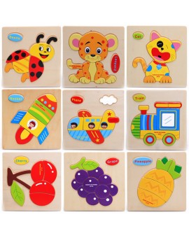 3PCS Colorful Kid Wooden Animals Cartoon Picture Puzzle Kids Baby Educational Toys Children Brain Train Early Development Toys