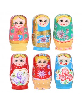 5pcs Set Wooden Russian Dolls Nesting Babushka Matryoshka Hand Paint Doll Toys Random Color