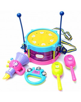 5pcs/set Musical Instruments Playing Set Colorful Educational Toys Drum/Handbell /Trumpet/Sand Hammer/DrumSticks