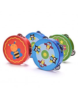 Baby Wooden Drum Rattles Kids Early Educational Musical Instrument Toy Child Hand Held Tambourine Toy Random Color