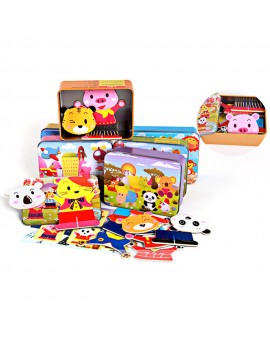 Baby Wooden Magnetic 3D Puzzle Cute Bear Dress Changing Jigsaw Puzzle Cartoon Animal Children Educatinal Toys with Iron Box