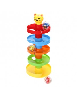 Cartoon Cat 5 Layer Pile Tower Puzzle 3 Rolling Balls Bell Stacker Educationsl Toys Kids Gift