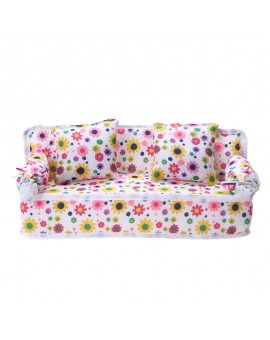 Chic Mini Dollhouse Furniture Flower Soft Sofa Couch With 2 Cushions For Doll House Accessories