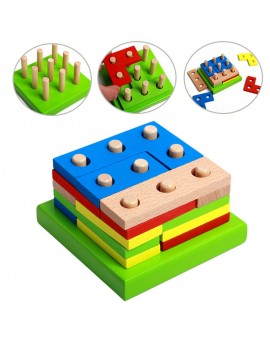 Colorful Wooden Sorting Board Geometric Shapes Montessori Kids Brain Teaser Intellectual Toy Assembled Building Puzzle Gift