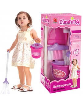 Fun Cleaning Play Set Girls Housekeeping Pink Broom/Mop/Bucket/Dustpan/Cleaning Brush Sweep Pretend Play Toy Kit
