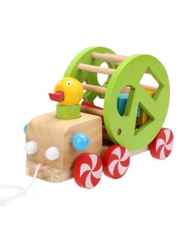 Kids Wooden Cart Duckling Pull Along Cart Building Block Toy Set for Children Christmas Birthday Gift