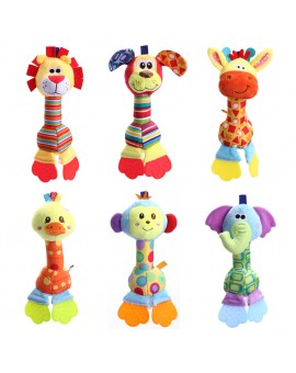 Newborn Cartoon Animal Rattle Baby Giraffe/Elephant/Lion/Duck/Puppy/Monkey Handbells Infant Teether
