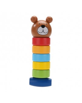 Primary Baby Wooden Educational Cartoon Stacking Block Toy Rainbow Tower