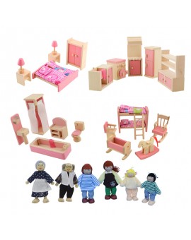 Wooden Doll Bathroom Furniture Bunk Bed House Miniature Children Dolls Doll House Accessories for Kids Play