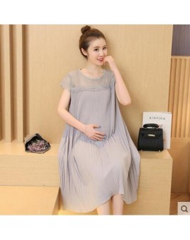 2016 Summer New Korean Chiffon Long Dress Maternity Clothes For Pregnant Women Skirt Hot Short-sleeved Pleated Pregnancy Dresses