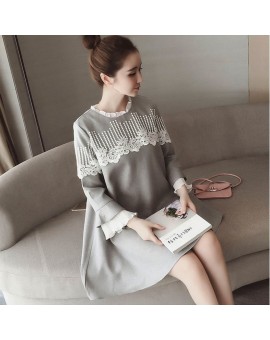 2017 Plus Size Lace Maternity Dresses Stitching Loose Dress Maternity Clothes for Pregnant Women Pregnancy Clothing Spring W13