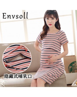 Maternity Dress Summer Korean New Pattern Fashion Nursing Breastfeeding Lactation Pure Cotton Clothes Stripe Dress