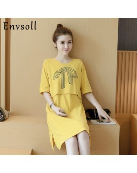 Print Maternity Clothes for Breastfeeding Mid Sleeve Nursing Dresses Cotton Pregnancy Clothing for Pregnant Women W12