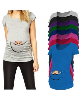 2017 "baby (boy or girl) peeking out" Casual Maternity Shirts Pregnancy Clothes For Pregnant Women T-shirt European Big Size XXL