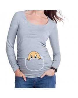 "baby face" Maternity T-shirt Peekaboo Series Pregnancy Clothes for Pregnant Women Christmas Gift 100% Cotton Long-sleeve Shirts