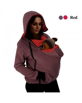 Casual Winter Pregant Kangaroo Baby Carrier Jacket O-Neck Maternity Baby Hoodies Baby Wearing Zipper Hooded Outerwear Women Coat