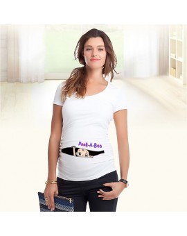 Fashion Pregnant Maternity T-Shirts Casual Pregnancy Maternity Clothes With Baby Peeking Out Funny Maternity Shirts 100% Cotton