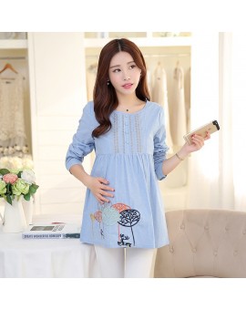 Sweet Maternity Blouses Pregnancy Clothes For Pregnant Women Dress Long-sleeved Clothing Maternity Tops Pregnant Shirt