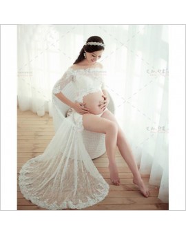 Fancy Maternity Photography Props White Lace Gown Belly Dress For Pregnant Women Stuido Clothing Photo Shoot Baby Shower Gift