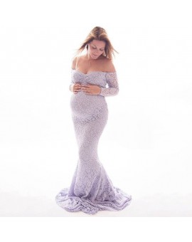Fashion Maternity Dress for Photo Shoot Maxi Maternity Gown Shoulderless Lace Fancy Sexy Women Maternity Photography Props