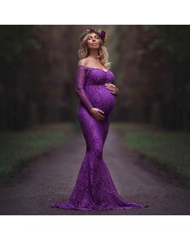 Fashion Maternity Dress for Photo Shoot Maxi Maternity Gown Shoulderless Lace Fancy Sexy Women Maternity Photography Props
