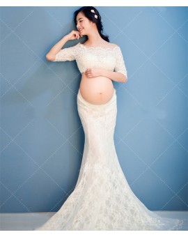 Maternity Photography Props Dresses Gown Long White Lace Dress Transparant  Pregnancy Clothes For Pregnant Women Vestdios PO08